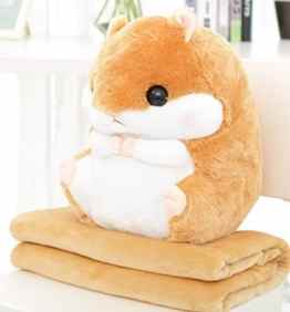 YunNasi 2 in 1 Schöner und Niedlich Plüschtier Hamster kissen mit Fleece Blanket Super Witziges und Süßes Geschenk für Kinder und Freundin 50cmX30cm