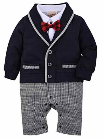 ZOEREA 1 tlg baby Strampler Smoking für Jungen Kleinkind Kleidung rompers Body Kleidung Gentleman Gesamt Baumwolle Langarm bowknot Plaid Streifen Drucken baby Taufe Hochzeit Weihnachten (0-18M)