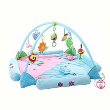Zicac Baby Spielmatte mit Superweiche Gewebe 120*120*60 cm Erlebnisdecke Babybett mit 9 Klein Spielzeug Spielmatte für Baby