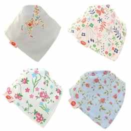 Zippy Fun Baby und Kleinkind Bandana Lätzchen – saugfähig 100% Baumwolle vorne Dribble Lätzchen mit verstellbaren Trägern (4 Stück Geschenk-Set) Mädchen zarte Blues