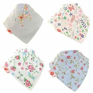 Zippy Fun Baby und Kleinkind Bandana Lätzchen – saugfähig 100% Baumwolle vorne Dribble Lätzchen mit verstellbaren Trägern (4 Stück Geschenk-Set) Mädchen zarte Blues