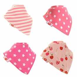 Zippy Fun Baby und Kleinkind Bandana Lätzchen – saugfähig 100% Baumwolle vorne Dribble Lätzchen mit verstellbaren Trägern (4 Stück Geschenk-Set) Pretty Pink