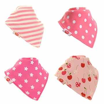 Zippy Fun Baby und Kleinkind Bandana Lätzchen – saugfähig 100% Baumwolle vorne Dribble Lätzchen mit verstellbaren Trägern (4 Stück Geschenk-Set) Pretty Pink