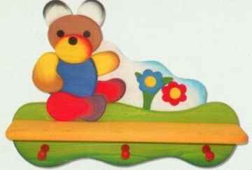 Ablage mit 3 Haken Bär aus Massivholz 50cm x 35cm -