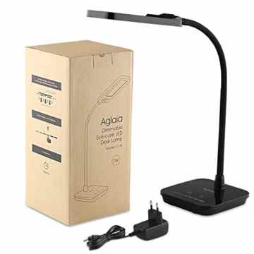 Aglaia 7W Schreibtischlampe LED, Dimmbar Tischlampe mit 6 Helligkeitsstufen und Augenpflege, Touchfeldbedienung und 1 Stunde Auto Timer (Schwarz) -