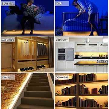 Amagle Bewegung aktiviert Bett Licht, Flexible LED Streifenlicht, Auto Ein/Aus Bewegungsmelder Nachttischlampe, Bewegung aktivierte LED-Lichtleiste (zwei Sensoren) -