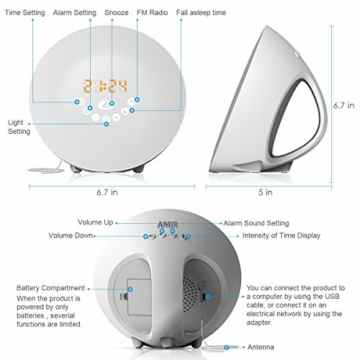 Amir Wake-Up Light, Wecker Lichtwecker, Lichtwecker, Wecker Licht, Aufwachen mit Licht, Sonnenaufgang Simulation Wake-up Light (Sonnenaufgangfunktion, 6 Natürlichen Wecktöne , Touchdisplay, 10-Helligkeit, Digitales FM Radio ) -
