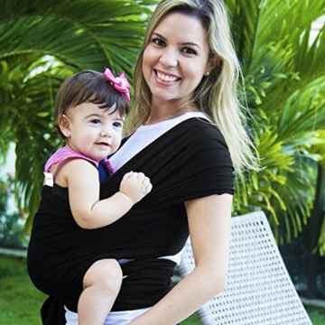 Amzdeal Baby Tragetuch Babytragetuch Bauchtrage Babytrage elastische Tragetuch Träger Baby Wrap Tragehilfe Baby Carrier Sling 5m bis 15kg belastbar(Schwarz/Grau) -