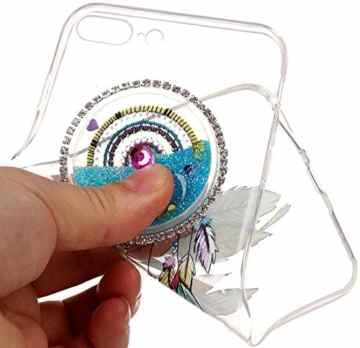 Apple iPhone 7 Plus Hülle Silikon 3D Glitzer Dünn ISENPENK Muster Campanula [Blau] Durchsichtig Ultra Slim Apple iPhone 7 Plus Hülle Silikon Transparent TPU Liquid Fließen Flüssig Strass Wasserdicht Glänzen Rückseite Schutzhülle Handy Hülle Tasche -