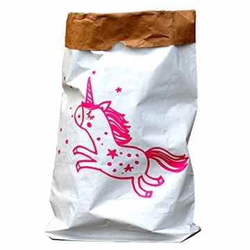 Aufbewahrung für Kinder & Mädchen Kinderzimmer, Einhorn weiß/braun, Papiersack, Aufbewahrungskorb, Aufbewahrungsbox -