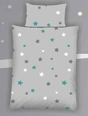 Baby Bettwäsche Sterne / Stars grau Baumwolle 100 x 135 cm & 40 x 60 cm mit Reißverschluss -