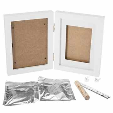 Baby Bilderrahmen für Handabdruck- und Fussabdruck, Echtholz Babyrahmen mit sicherem Acrylglas und keine giftigen, sicheren Abdruckmasse -