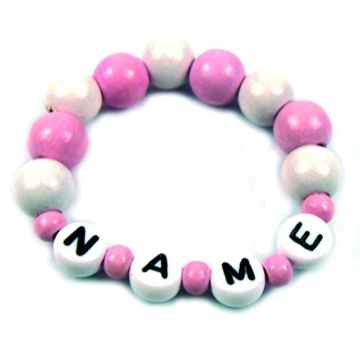 Baby Kinder Armband mit Namen Taufe Geburt Holz rosa -