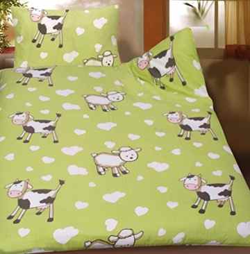 Baby Kinder Sommer Bettwäsche 100 x 135 + 40×60 cm, Motiv: Kühe und Schafe, für Kinderbett, Microfaser (42920) -