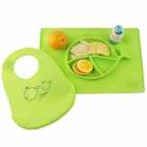 baby lätzchen Wasserdichte Lätzchen und Babyteller , silikon Tischset , Platzmatte aus Silikon für Baby und Kleinkinder Satz aus 2 Farben