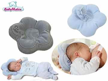 BabyMatex Flor Dark Grey – Babykopfkissen in Optimaler Form – Ideal auch als Stillkissen / Fütterkissen -