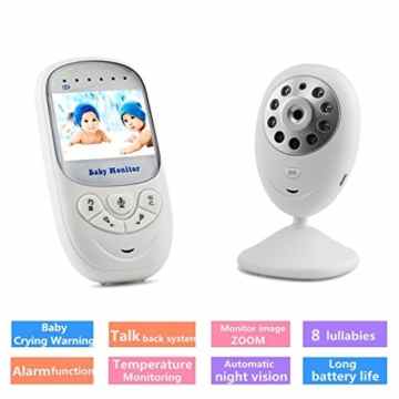 Babyphone mit Kamera, YANX 2.4″ LCD HD Baby Monitor Digitales Babyüberwachung mit Gegensprechfunktion, Nachtsicht, Temperatursensor, Eingebaute Lullabies, etc (Neues Upgrade) -