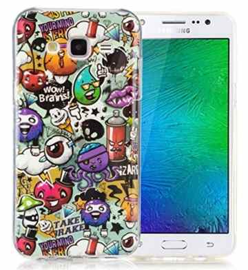 Back Cover Neu Tasche ISENPENK Für 5,0-Zoll Samsung Galaxy J5(2015)/J5(2015) Duos/J500 Hülle Silikon Tiere Muster Ultra Slim Schutzhülle Wasserdicht Stoßfest Soft TPU Handyhülle Case[Karikatur Cartoon] Glanz nachts -