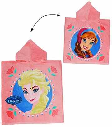 Badeponcho – “ FROZEN “ – Disney die Eiskönigin – 50 cm * 105 cm – 3 bis 6 Jahre Poncho – mit Kapuze – Handtuch Strandtuch Baumwolle – Elsa Anna Arendelle völlig unverfroren Prinzessin – Olaf – Mädchen für Kinder Badehandtuch – Badetuch Frottee -