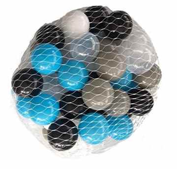 Bälle für Bällebad mix türkis gemischt mit grau, schwarz, weiß und transparent -