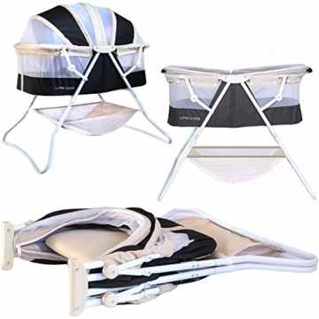 Beistellbett Reisebett Komfort Reisebett Little World flach klappbar Sichtfenster Aufbewahrungsnetz Babybett inklusive Matratze und 3-Positionshaube dreifach einstellbar Insektenschutz Beige Anthrazit -