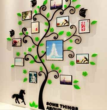 Bellabrunnen 3D Kristall Baum Wand Kunst Aufkleber mit Foto-Rahmen Schlafzimmer Dekoration- Grün-XL -