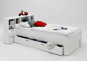 BETT 90×200 INCL. SCHUBKASTEN REGAL KINDERZIMMER JUGENDZIMMER WEISS NEU -