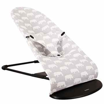 Bezug bei Ukje für Babywippe BabyBjörn Balance 1-2-3 (die alte Ausführung der BabyBjörn Babywippe) – BEIDSEITIG BRAUCHBAR – Grau mit weissen Nashörner ♥♥♥ -