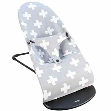 Bezug bei Ukje für Babywippe BabyBjörn Balance 1-2-3 (die alte Ausführung der BabyBjörn Babywippe) – BEIDSEITIG BRAUCHBAR – Grau mit weissen Kreuzen ♥♥♥ -