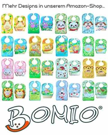 BOMIO Nilpferd | großes Lätzchen mit faltbarer Auffangschale | Latz für Babys und Kleinkinder | wasserabweisend und leicht abwaschbar | kindgerechte Tiermotive | geprüft nach EN 71 -