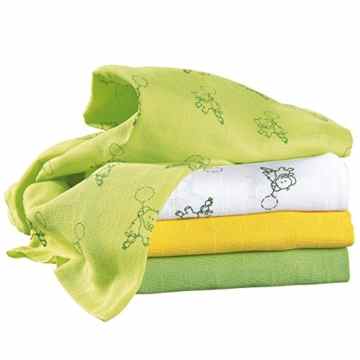 BORNINO 4er-Pack Mullwindeln 80×80 cm Stoffwindel, weiß/gelb/grün -