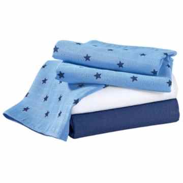 BORNINO Mullwindeln im 3er-Pack 80x80cm Stoffwindel, blau/weiß -