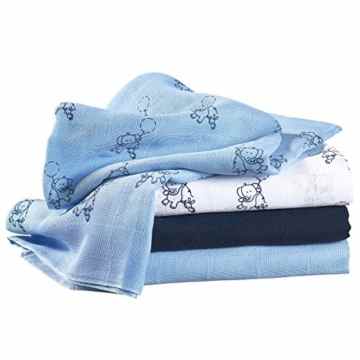 BORNINO Mullwindeln im 4er-Pack 80x80cm Stoffwindel, weiß/marine/hellblau -