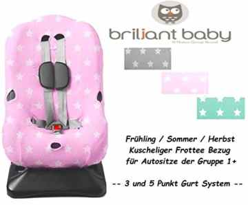 BriljantBaby STARS ** 100% INTERLOCK ** SchonBezug / Ersatzbezug ** Frühling / Sommer / Herbst — 3 UND 5 Punkt Gurt System — Universal Ersatz-Bezug für Autokindersitz Größe 1 z.B. für Maxi-Cosi Priori / SPS / XP, Römer King Plus / TS / Duo etc. (Rosa Sternchen) -