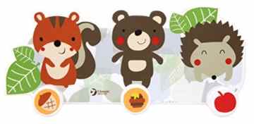 Classic Kindergarderobe Wandgarderobe Waldtiere mit Igel Eichhörnchern und Bär mit 3 Kleiderhaken -