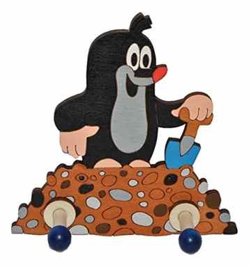 “ der kleine Maulwurf mit Schaufel “ – Garderobenhaken – Holz Kinder 2 Haken Kinderzimmer / Garderobe Kleiderhaken Wandhaken -