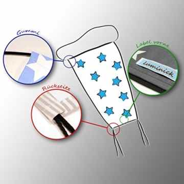 Edles Sonnensegel (grau-blau) mit grossen weissen Sternen für den Kinderwagen mit UV-Schutz, Sonnenschutz, universell passend -