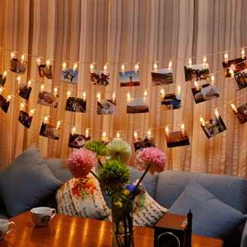 Elinker EU Stecker Lichterketten, 40 Photo Clips 5M Stimmungslichter mit Acht Mode Schalter für Party, Weihnachten, Dekoration,Hochzeit (Warmweiß) -