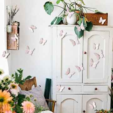 Emango 12 Stück 3D Schmetterlings Wandaufkleber Wandsticker Wandtattoo Wanddeko mit Kristall Dekor für Wohnzimmer, Kinderzimmer, Türen, Fenster, Badezimmer, Kühlschrank (Rosa) -