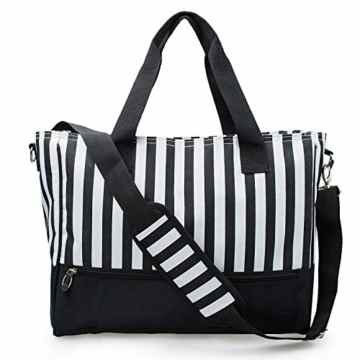 Estarer Wickeltasche Schwarz Weiß mit Wicklunterlage und Kinderwagen Befestigung -