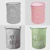 Faltbar Wäschesammler Eimer, groß wasserdicht beschichtet Baumwolle Natürliche Ramie Stoff klappbar Zylindrische Stauraum Müllbeutel-Jute Leinwand Aufbewahrungskorb Bucket 50 cm schwarz und weiß Streifen Design weiß -