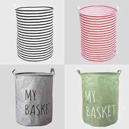Faltbar Wäschesammler Eimer, groß wasserdicht beschichtet Baumwolle Natürliche Ramie Stoff klappbar Zylindrische Stauraum Müllbeutel-Jute Leinwand Aufbewahrungskorb Bucket 50 cm schwarz und weiß Streifen Design weiß -