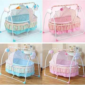 Fashion Electric Baby Crib with Mosquito Nets, Pillow & Cushion, Baby Bed Baby Shaker Baby Rocking Chairs -