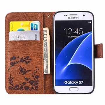 Für Samsung Galaxy S7 Hülle [Bildschirmschutz aus gehärtetem Glas], Grandoin Retro Leder Foliant Stoßabfangende Hülle, exzellente Qualität buntes elegantes Muster Design Premium PU Verschluss genaue Passform Riemen-Leder Geldbörse schützende Schnapp-Hüllen-Abdeckung Für Samsung Galaxy S7 mit [Kreditkarten Einschub] Ständer Funktion -