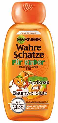 Garnier Wahre Schätze Shampoo für Kinder, mildes Kinder-Shampoo für leicht kämmbares Haar (mit Aprikose & Baumwollblüte – ohne Parabene – ohne Farbstoffe – ohne Silikone) 3er Pack (3 x 250 ml) -