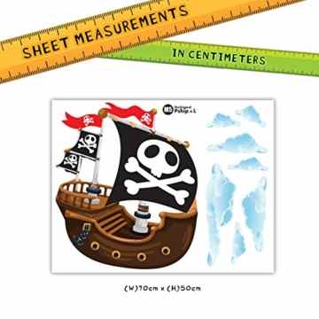 GET STICKING DÉCOR® Piraten Piratenschiff Wandtattoo, Wandsticker Kollektion, TheOriginal Pship4, Glänzend Herausnehmbar Vinyl, Multi Farbe. (Large) -