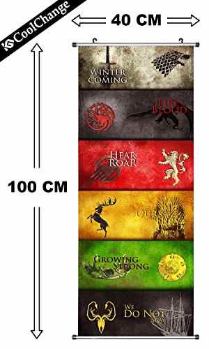 Großes Game of Thrones Rollbild / Kakemono aus Stoff Poster, 100x40cm, Motiv: Mottos der Häuser -