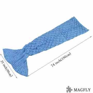 Handgemachte Gestrickte Meerjungfrau Schwanz Decke MAGFLY Fish-scale Meerjungfrau Decke Schwanz Sofa Schlafsack Perfekt Geschenk für Erwachsene und Teenager (Azurblau) -