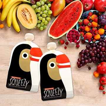 Happy Squeezy (2er Pack) Quetschbeutel wiederverwendbar zum selber befüllen + GRATIS EBOOK mit Tipps und Rezepten – ideal geeignet für selbstgemachte Smoothies, Babybreie, Yoghurt, 170ml, BPA frei, Auslaufsicher -