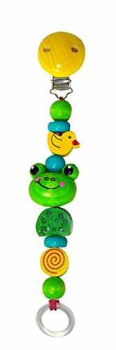Hess Holzspielzeug 13705 Schnullerkette Frosch Toni aus Holz, Länge circa 21 cm -